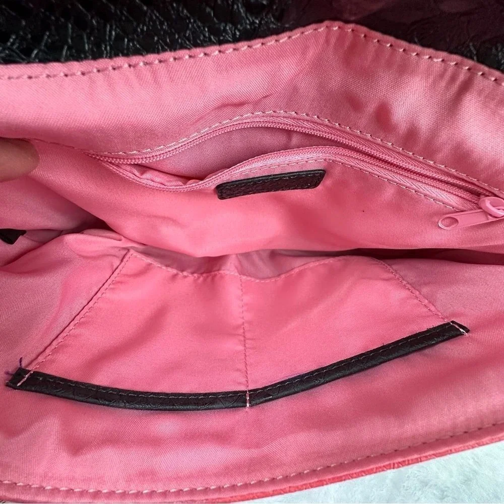 Snakeskin Print‎ Envelope Clutch Bag Black Pink Colorblock Gold Stud Accent